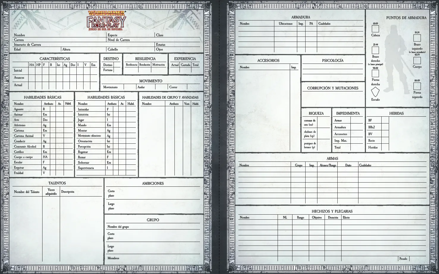 Hoja de PJ para Warhammer JdR 4a ed